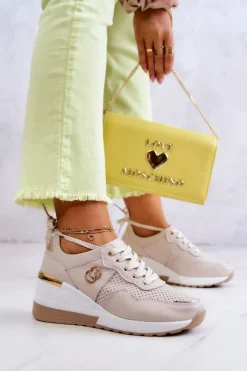 Damskie Skórzane Buty Sportowe Sneakersy Beżowe Loissa
