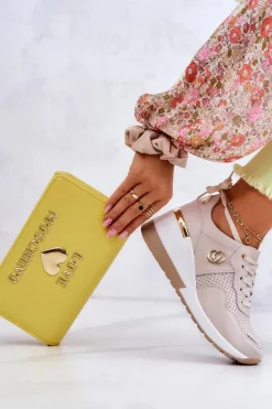 Damskie Skórzane Buty Sportowe Sneakersy Beżowe Loissa