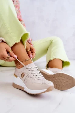 Damskie Skórzane Buty Sportowe Sneakersy Beżowe Loissa