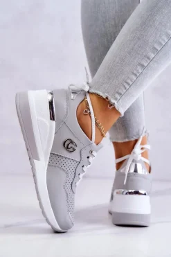 Damskie Skórzane Buty Sportowe Sneakersy Szare Loissa