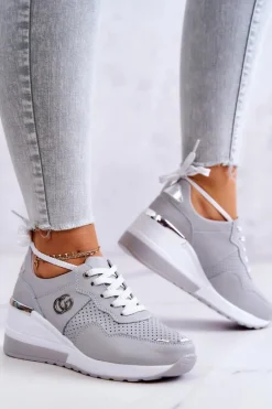 Damskie Skórzane Buty Sportowe Sneakersy Szare Loissa