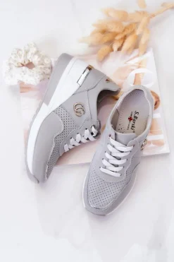 Damskie Skórzane Buty Sportowe Sneakersy Szare Loissa