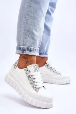 Damskie Skórzane Buty Sportowe Na Platformie Białe Alison