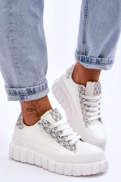 Damskie Skórzane Buty Sportowe Na Platformie Białe Alison