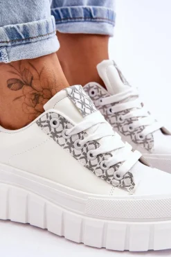 Damskie Skórzane Buty Sportowe Na Platformie Białe Alison