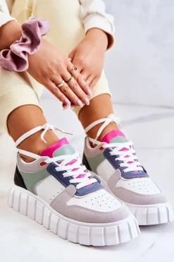 Damskie Skórzane Buty Sportowe Biało-Szare Florentine