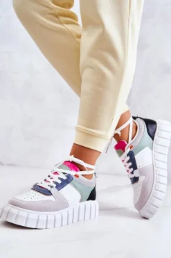 Damskie Skórzane Buty Sportowe Biało-Szare Florentine