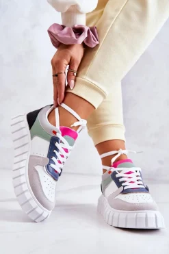 Damskie Skórzane Buty Sportowe Biało-Szare Florentine