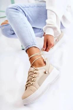 Damskie Skórzane Buty Sportowe Beżowe Salmira