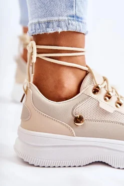 Damskie Skórzane Buty Sportowe Beżowe Salmira