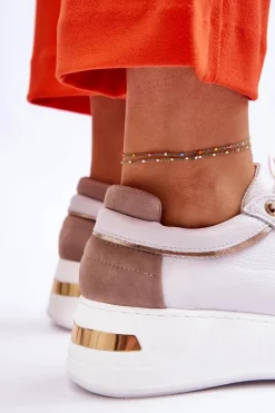 Damskie Skórzane Buty Sportowe Na Platformie Białe Caressa