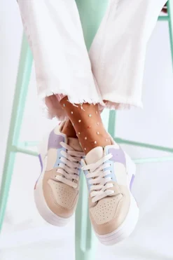 Damskie Skórzane Buty Sportowe Beżowe Francis