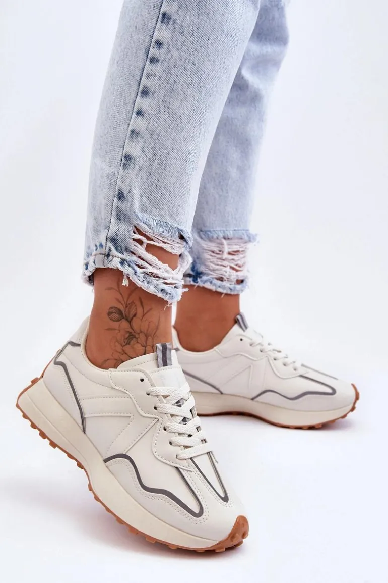 Damskie Skórzane Buty Sportowe Beżowe Faro