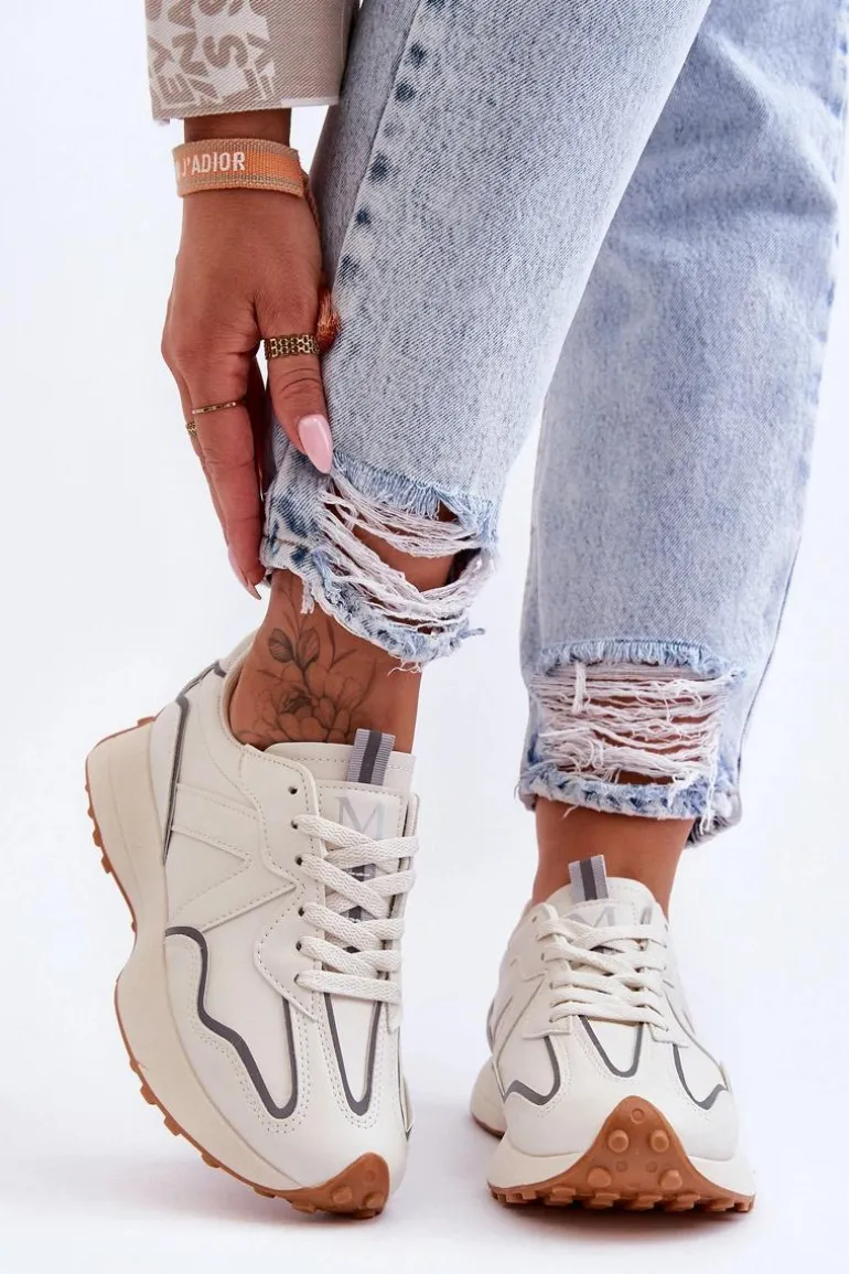 Damskie Skórzane Buty Sportowe Beżowe Faro