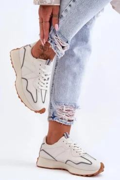 Damskie Skórzane Buty Sportowe Beżowe Faro