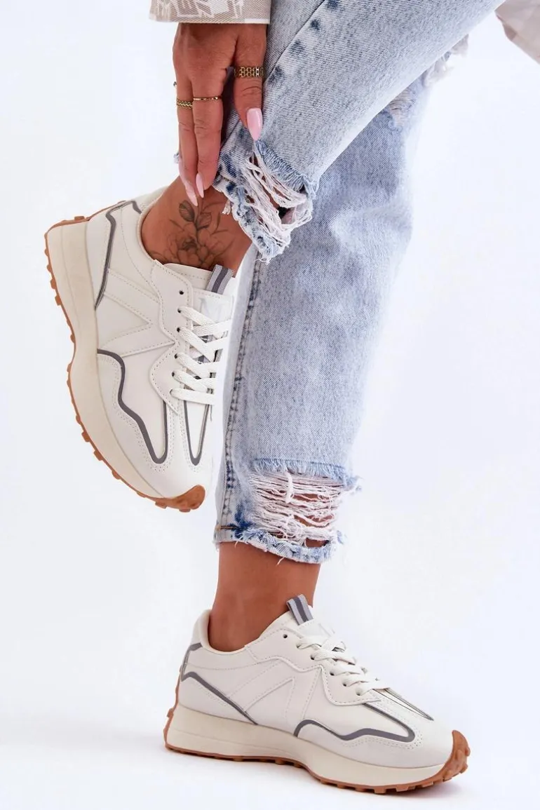 Damskie Skórzane Buty Sportowe Beżowe Faro