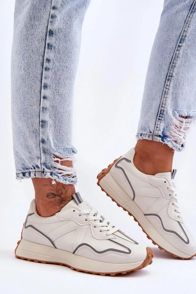 Damskie Skórzane Buty Sportowe Beżowe Faro