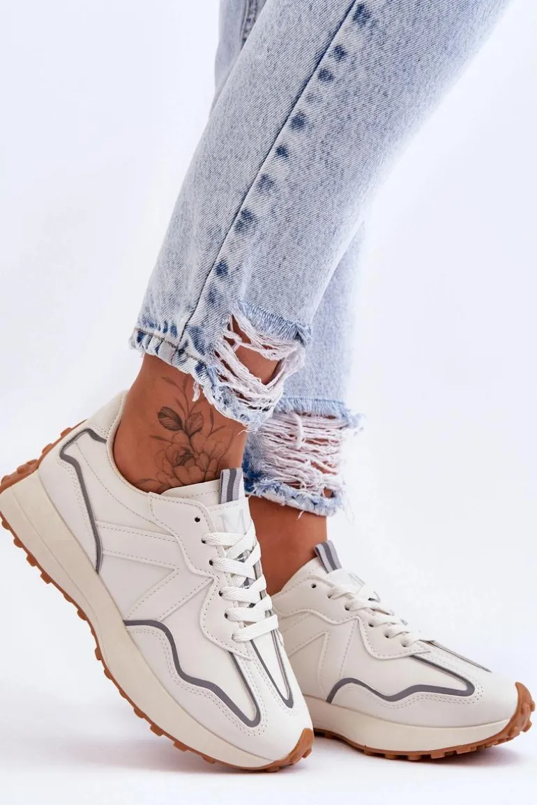 Damskie Skórzane Buty Sportowe Beżowe Faro