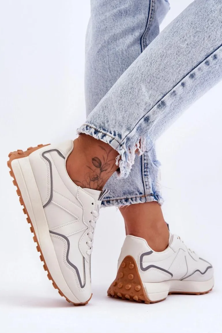 Damskie Skórzane Buty Sportowe Beżowe Faro