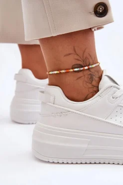 Damskie Skórzane Buty Sportowe Na Masywnej Platformie Białe Belisso