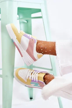 Damskie Skórzane Buty Sportowe Biało-Żólte Francis