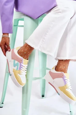 Damskie Skórzane Buty Sportowe Biało-Żólte Francis