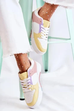 Damskie Skórzane Buty Sportowe Biało-Żólte Francis