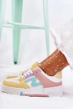 Damskie Skórzane Buty Sportowe Biało-Żólte Francis