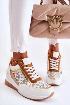 Damskie Skórzane Buty Sportowe Na Koturnie Białe Catrine