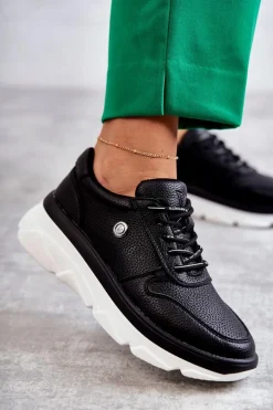 Damskie Skórzane Buty Sportowe Czarne Camrose