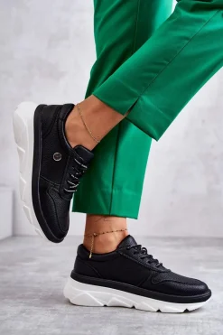 Damskie Skórzane Buty Sportowe Czarne Camrose