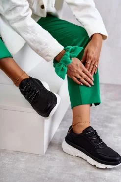 Damskie Skórzane Buty Sportowe Czarne Camrose