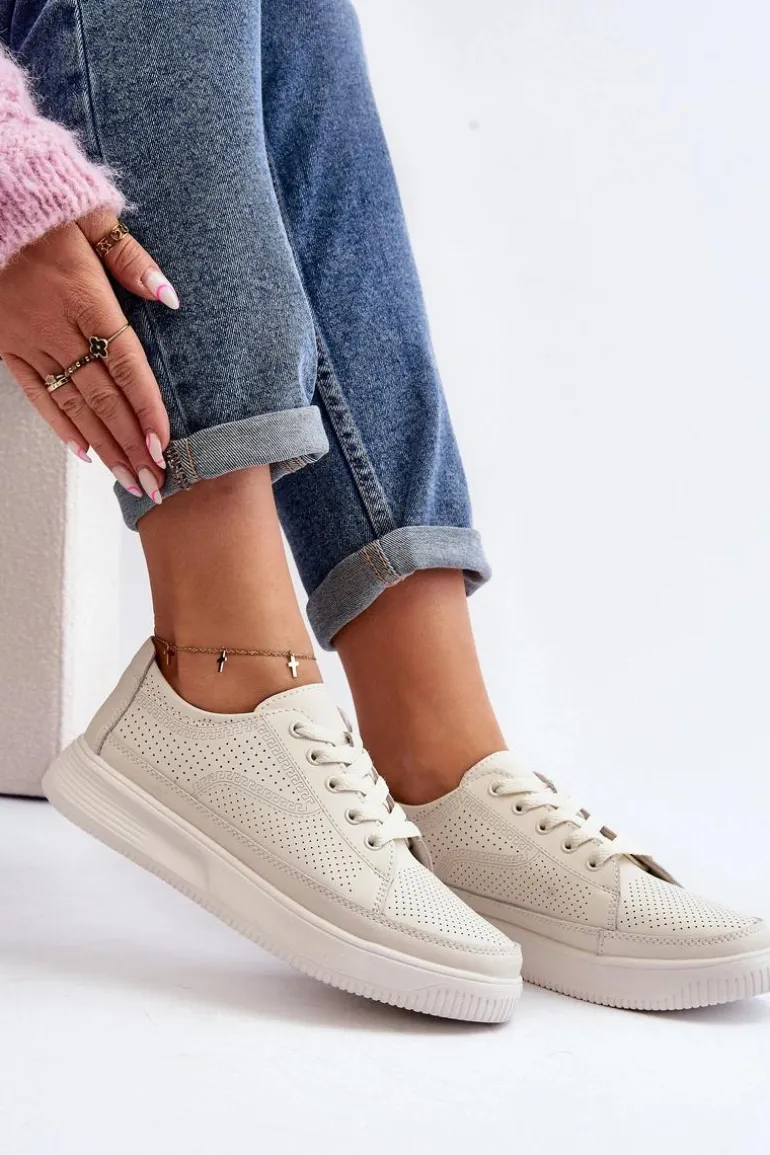 Damskie Skórzane Buty Sportowe Sneakersy Białe Failla