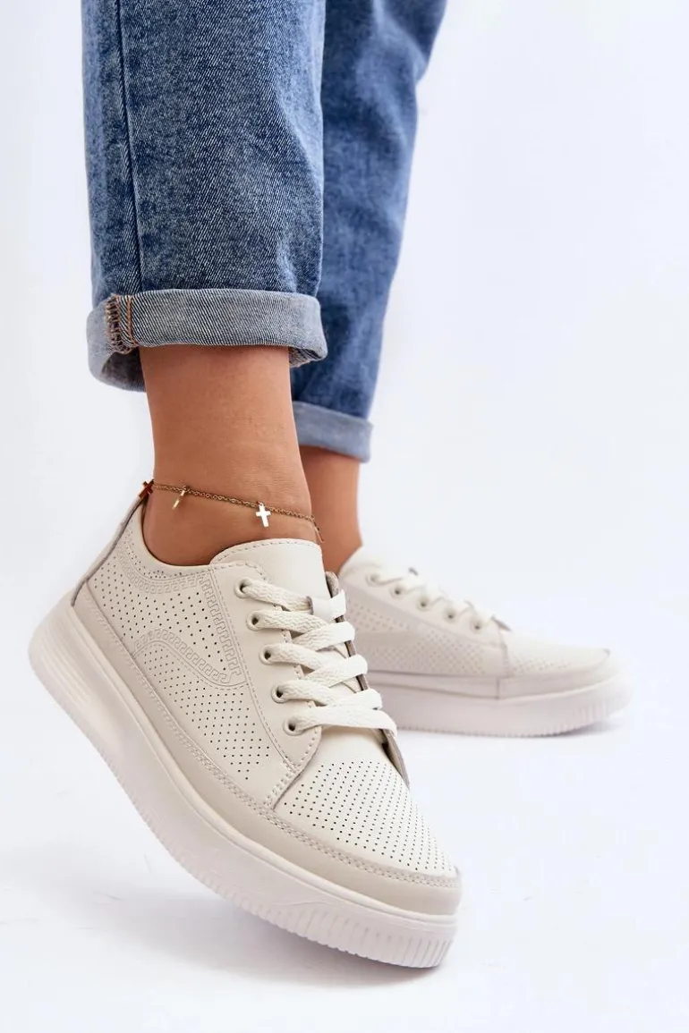 Damskie Skórzane Buty Sportowe Sneakersy Białe Failla