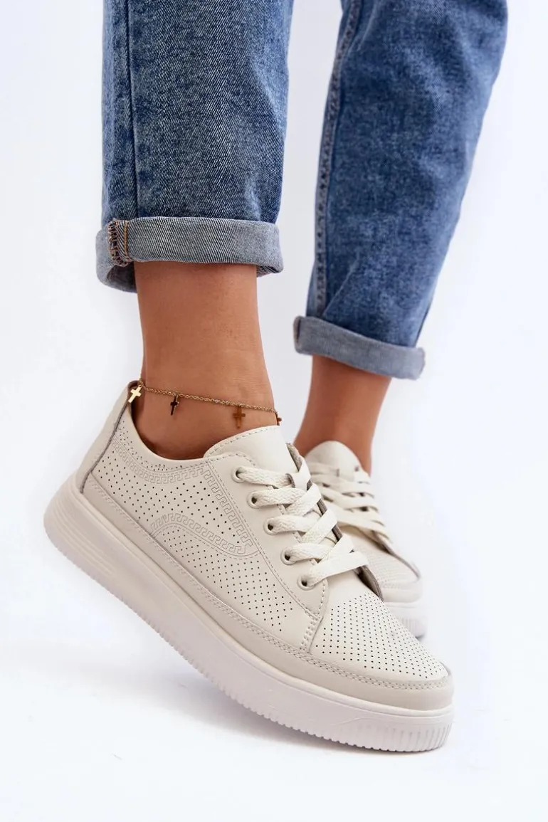 Damskie Skórzane Buty Sportowe Sneakersy Białe Failla