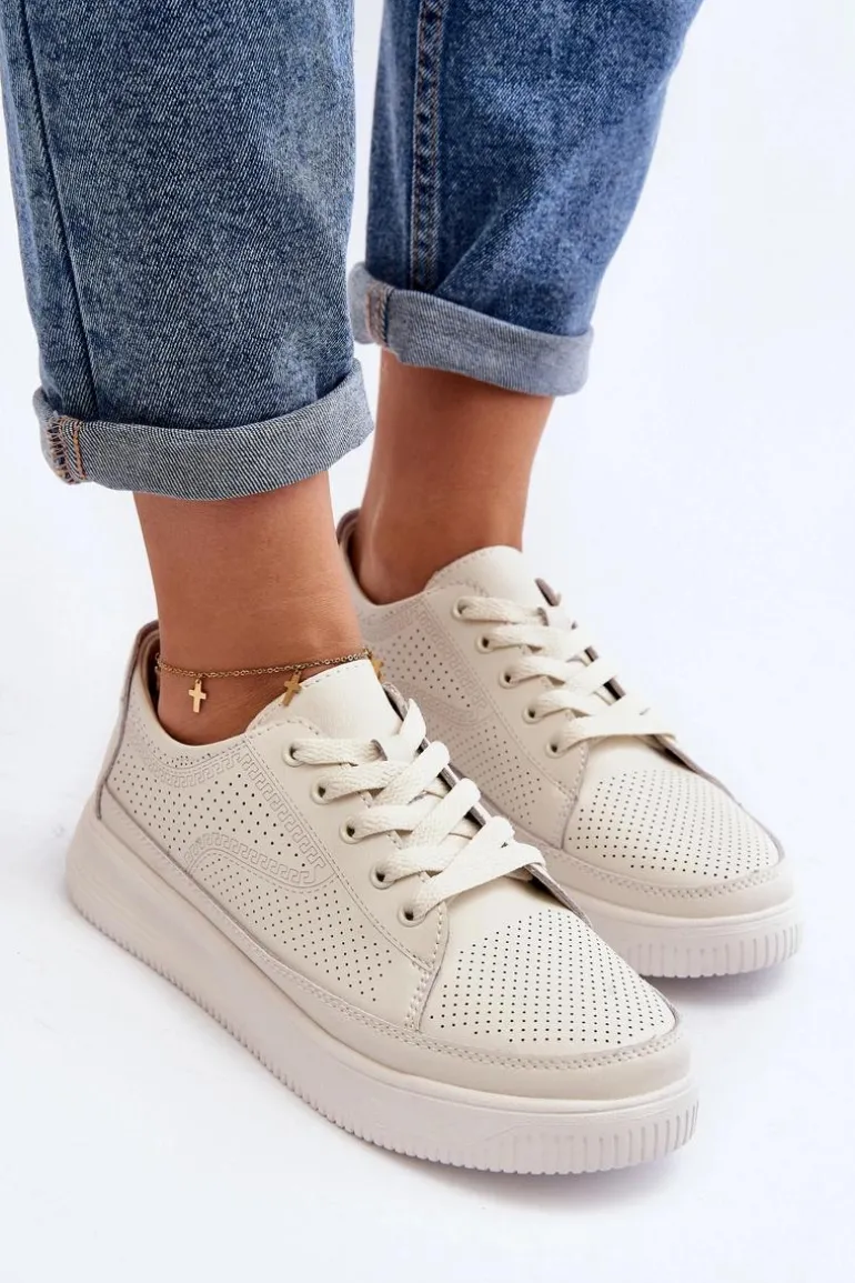 Damskie Skórzane Buty Sportowe Sneakersy Białe Failla