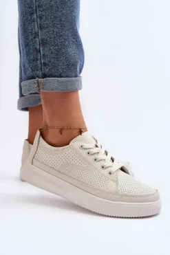 Damskie Skórzane Buty Sportowe Sneakersy Białe Failla