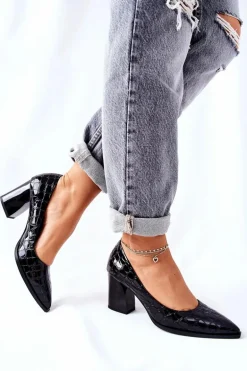 Damskie Skórzane Czółenka Czarne Chay