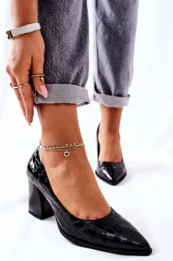 Damskie Skórzane Czółenka Czarne Chay