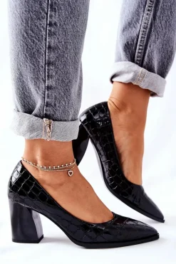 Damskie Skórzane Czółenka Czarne Chay