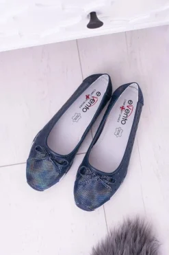 Damskie Skórzane Granatowe Ażurowe Balerinki Erdola