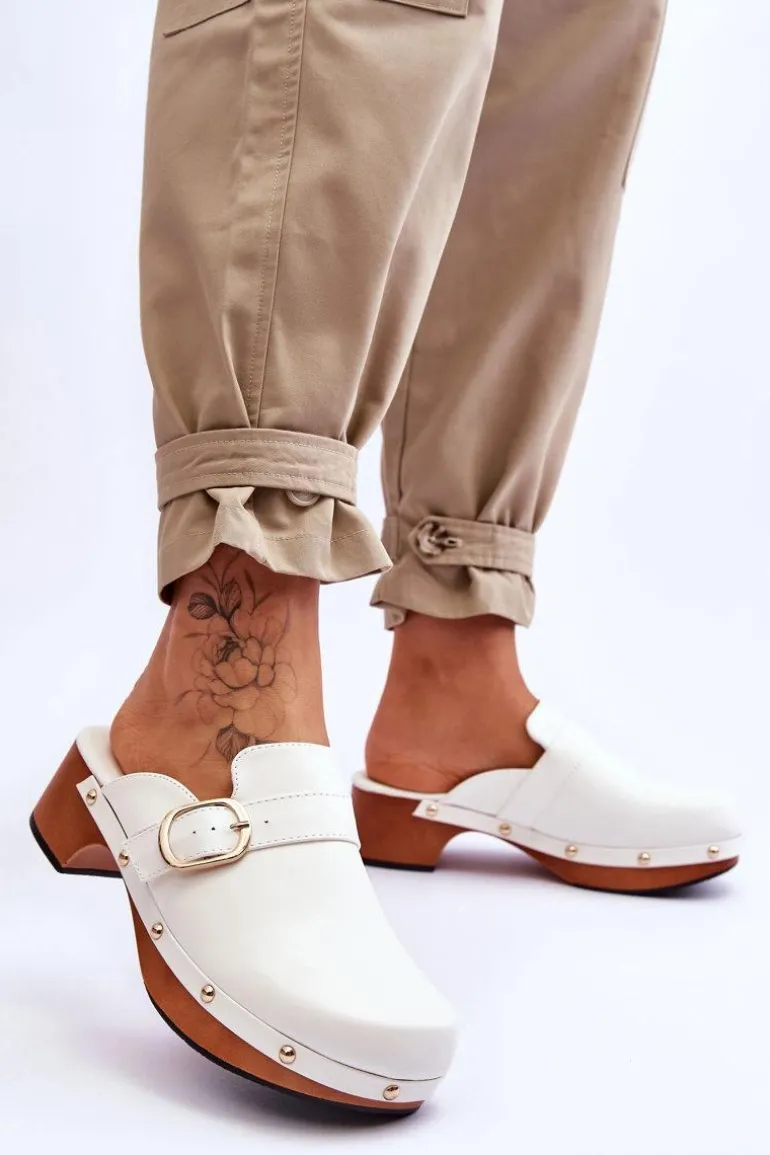 Damskie Skórzane Klapki Chodaki Białe Fanett