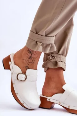 Damskie Skórzane Klapki Chodaki Białe Fanett