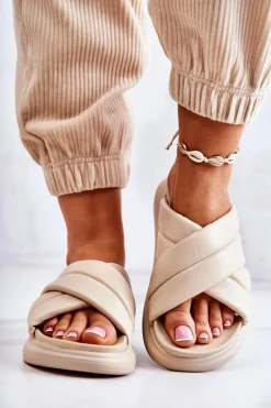 Damskie Skórzane Klapki La.Fi Beżowe Silla