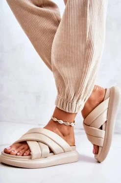 Damskie Skórzane Klapki La.Fi Beżowe Silla