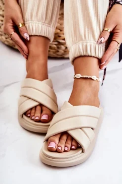 Damskie Skórzane Klapki La.Fi Beżowe Silla