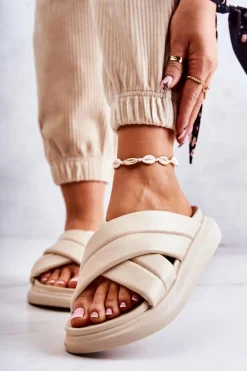 Damskie Skórzane Klapki La.Fi Beżowe Silla