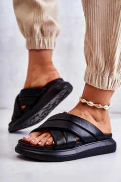 Damskie Skórzane Klapki La.Fi Czarne Silla