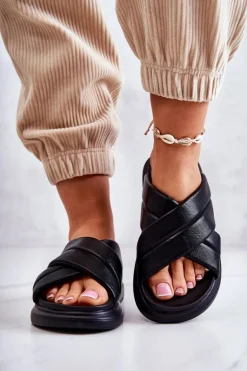 Damskie Skórzane Klapki La.Fi Czarne Silla