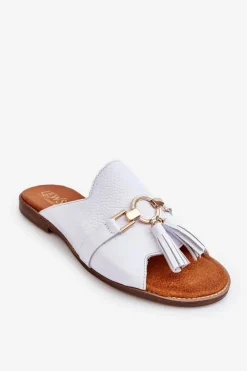 Damskie Skórzane Klapki Lewski Shoes 3226 Białe